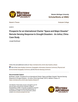 Prospects for an International Charter "Space and Major Disaster" Remote Sensing Response to Drought Disasters - an Anhui, China Case Study