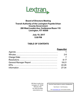 Board of Directors Meeting Transit Authority of the Lexington-Fayette Urban County Government Lextran