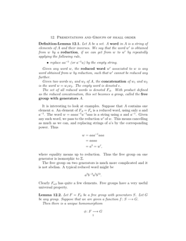 12. Presentations and Groups of Small Order Definition-Lemma 12.1. Let A