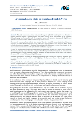 A Comprehensive Study on Sinhala and English Verbs