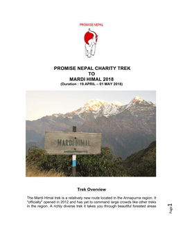 PROMISE NEPAL CHARITY TREK to MARDI HIMAL 2018 (Duration : 19 APRIL – 01 MAY 2018)