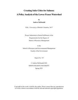 A Policy Analysis of the Lower Fraser Watershed