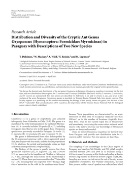 Distribution and Diversity of the Cryptic Ant Genus Oxyepoecus (Hymenoptera: Formicidae: Myrmicinae) in Paraguay with Descriptions of Two New Species