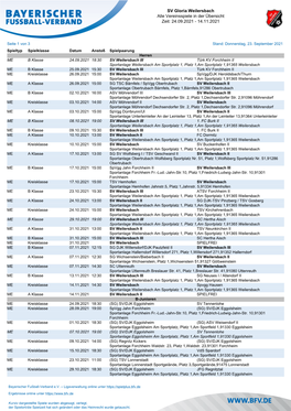 SV Gloria Weilersbach Alle Vereinsspiele in Der Übersicht Zeit: 24.09.2021 - 14.11.2021