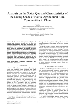 Analysis on the Status Quo and Characteristics of the Living Space of Native Agricultural Rural Communities in China