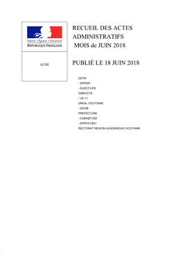 RECUEIL DES ACTES ADMINISTRATIFS MOIS De JUIN 2018