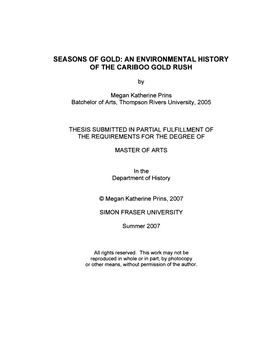 Seasons of Gold: an Environmental History of the Carib00 Gold Rush