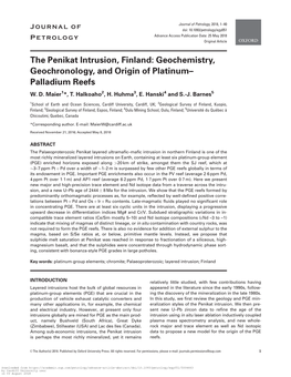 The Penikat Intrusion, Finland: Geochemistry, Geochronology, and Origin of Platinum– Palladium Reefs W