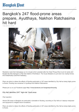 Bangkok's 247 Flood-Prone Areas Prepare, Ayutthaya, Nakhon Ratchasima Hit Hard 7 Oct 2016 at 09:23