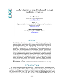 An Investigation on One of the Rainfall-Induced Landslides in Malaysia