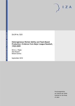 Heterogeneous Worker Ability and Team-Based Production: Evidence from Major League Baseball, 1920-2009