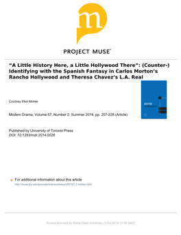 A Little History Here, a Little Hollywood There”: (Counter-) Identifying with the Spanish Fantasy in Carlos Morton’S Rancho Hollywood and Theresa Chavez’S L.A