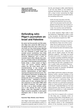 Defending John Pilger's Journalism on Israel and Palestine