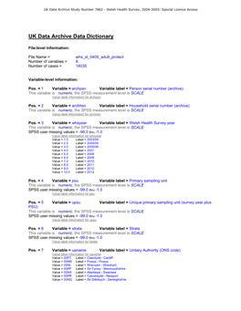 UK Data Archive Data Dictionary