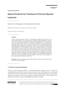 Natural Products for Treatment of Chronic Myeloid Leukemia