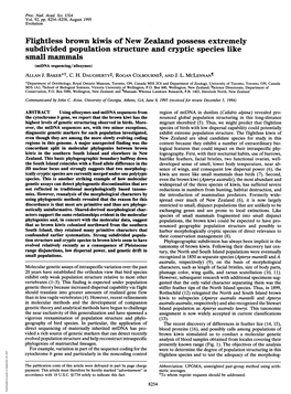 Subdivided Population Structure and Cryptic Species Like Small Mammals (Mtdna Sequencing/Allozymes) ALLAN J