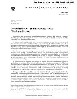 Hypothesis-Driven Entrepreneurship: the Lean Startup