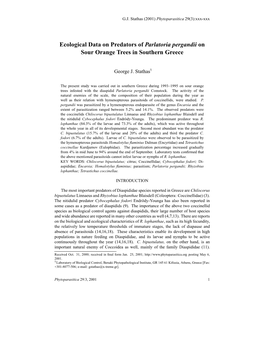 Ecological Data on Predators of Parlatoria Pergandii on Sour