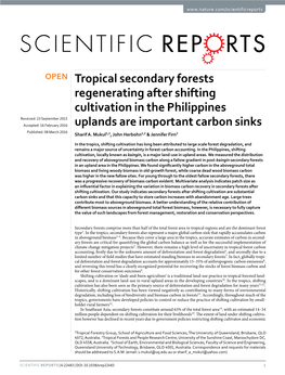 Tropical Secondary Forests Regenerating After Shifting