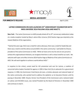 Media Advisory for Immediate Release: Latino Commission