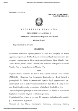 TAR Molise Campobasso Sentenza 621-2018