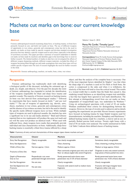 Machete Cut Marks on Bone: Our Current Knowledge Base