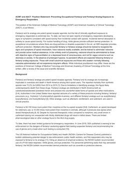 ACMT and AACT Position Statement: Preventing Occupational Fentanyl and Fentanyl Analog Exposure to Emergency Responders