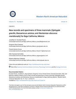 (Spilogale Gracilis, Bassariscus Astutus, and Neotamias Obscurus Meridionalis) for Baja California, México