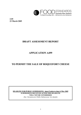 Draft Assessment Report Application A499 to Permit