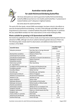 Australian Nectar Plants for Adult Richmond Birdwing Butterflies