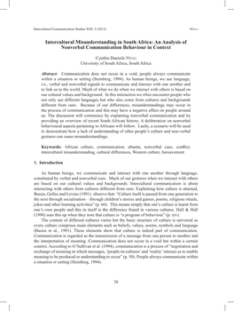 Intercultural Misunderstanding in South Africa: an Analysis of Nonverbal Communication Behaviour in Context