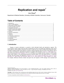 Replication and Repair* Ann Rose§ Department of Medical Genetics, University of British Columbia, Vancouver, Canada