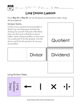 Long Division Lapbook from Day 61 to Day 65, Cut out the Pieces As Instructed to Make a Long Division Lapbook