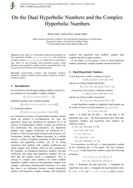 On the Dual Hyperbolic Numbers and the Complex Hyperbolic Numbers