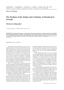 The Problem of the Origin and Continuity of Statehood in Georgia