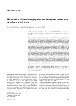 The Evolution of Larval Foraging Behaviour in Response to Host Plant Variation in a Leaf Beetle