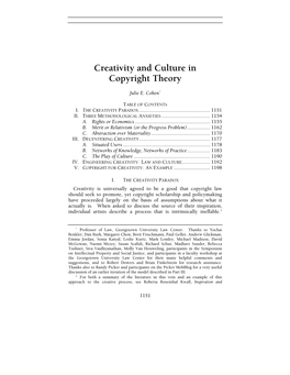 Creativity and Culture in Copyright Theory