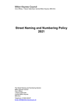 Street Naming and Numbering Policy 2021