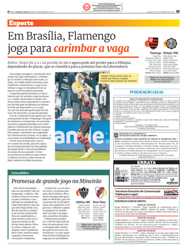 Em Brasília, Flamengo Joga Para Carimbar a Vaga