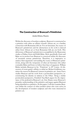 The Construction of Brancusi's Primitivism