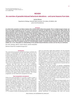 REVIEW an Overview of Parasite-Induced Behavioral Alterations – and Some Lessons from Bats