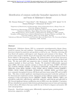 Identification of Common Molecular Biomarker Signatures in Blood And