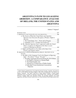 To Legalizing Abortion: a Comparative Analysis of Ireland, the United States and Argentina