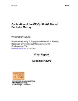 Calibration of the CE-QUAL-W2 Model for Lake Murray