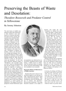 Preserving the Beasts of Waste and Desolation: Theodore Roosevelt and Predator Control in Yellowstone by Jeremy Johnston