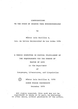 Contributions to the Study of Spanish Verb Morphophonology