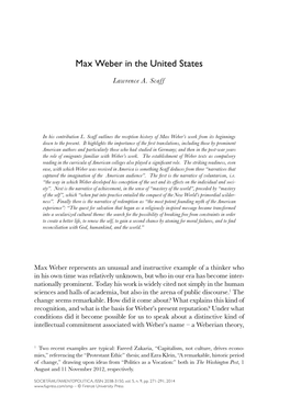 Max Weber in the United States