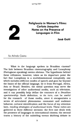 Poliglossia in Women's Films: Carlota Joaquina Notes on the Presence of Languages in Film
