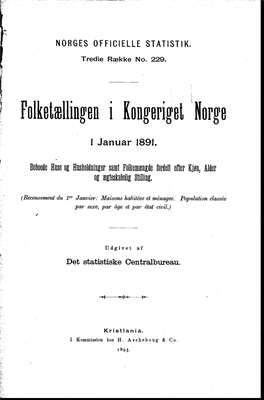 Folketællingeni Kongeriget Norge 1 Januar 1891