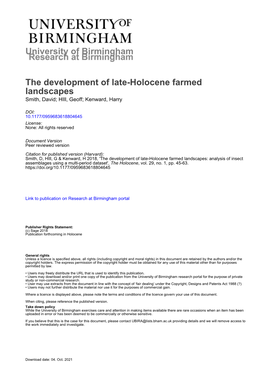 University of Birmingham the Development of Late-Holocene